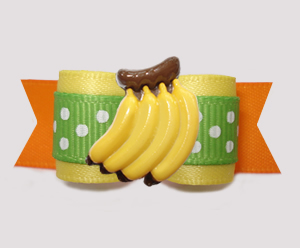 #3132- 5/8" Dog Bow- Tropical Bananas, Sunny Yellow/Orange/Green