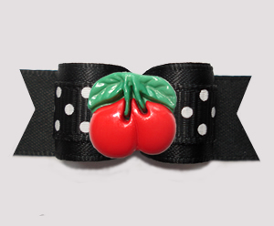 #3133 - 5/8" Dog Bow - Life is a Bowl of Cherries! Cute B/W Dots