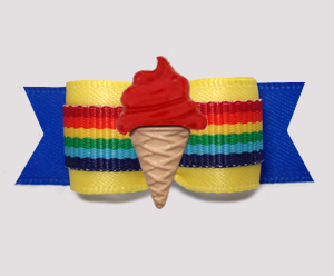 #3135- 5/8" Dog Bow- Rainbow Stripes/Yellow/Blue, Ice Cream Cone