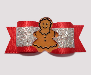 #3140 - 5/8" Dog Bow - Showy Red and Silver Glitter, Gingerbread