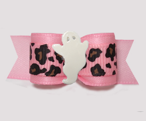 #3145- 5/8" Dog Bow - BOO-tiful Ghost, Pretty Pink/Leopard Print