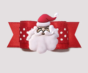 #3154 - 5/8" Dog Bow - HoHoHo! Happy Santa, Red/White Dots