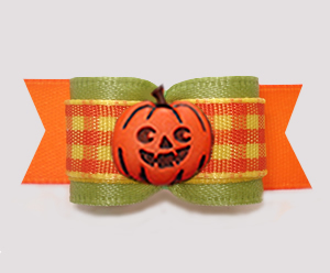 #3159- 5/8" Dog Bow- Autumn Sage/Candy Corn Plaid, Happy Pumpkin