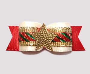 #3165 - 5/8" Dog Bow - Candy Cane Sparkle, Cream/Red/Gold Star