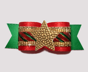 #3170 - 5/8" Dog Bow - Candy Cane Sparkle, Red/Green/Gold Star