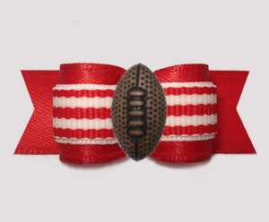#3214 - 5/8" Dog Bow - Sporty Red/White Stripes, Football