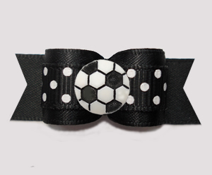 #3217 - 5/8" Dog Bow - Let's Play Ball! Black/White Dots