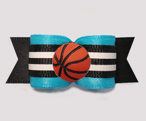 #3220 - 5/8" Dog Bow - Sporty Basketball, Blue/Black w/Stripes