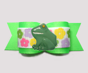 #3221- 5/8" Dog Bow - Petite Spring Flowers/Lime, Garden Froggie