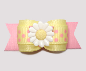 #3222 - 5/8" Dog Bow - Daisy Delight w/Dots, Baby Yellow/Pink