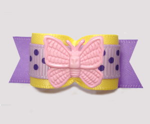 #3223 - 5/8" Dog Bow - Yellow/Lavender, Pretty Pink Butterfly