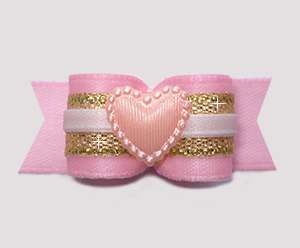 #3225 - 5/8" Dog Bow - Gorgeous Princess Pink/Gold with Heart