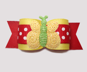 #3226 - 5/8" Dog Bow - Sunny Yellow/Red with Glitter Butterfly