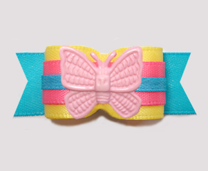 #3227 - 5/8" Dog Bow - Candy Pink/Yellow/Blue, Pink Butterfly