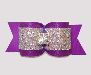 #3230 - 5/8" Dog Bow - Purple with Silver Glitter, Rhinestone