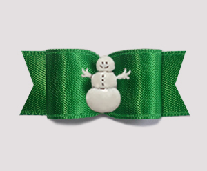 #3232 - 5/8" Dog Bow - Green Satin with Happy Little Snowman