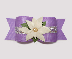 #3235 - 5/8" Dog Bow- Lovely Lavender w/Silver, Ivory Poinsettia