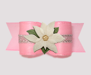 #3236 - 5/8" Dog Bow - Soft Pink w/Silver, Ivory Poinsettia