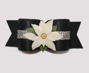 #3237 - 5/8" Dog Bow - Classic Black w/Silver, Ivory Poinsettia