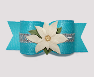 #3238 - 5/8" Dog Bow - Electric Blue w/Silver, Ivory Poinsettia