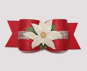 #3239 - 5/8" Dog Bow - Classic Red w/Silver, Ivory Poinsettia