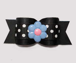 #3246 - 5/8" Dog Bow - Classic Black/White Dot, Blue/Pink Flower