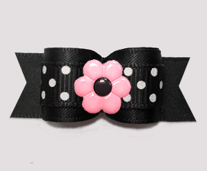 #3247- 5/8" Dog Bow - Classic Black/White Dot, Pink/Black Flower