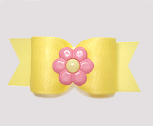 #3250 - 5/8" Dog Bow - Sunny Yellow Satin, Pink/Yellow Daisy