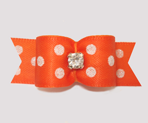#3254 - 5/8" Dog Bow - Orange with Shimmer Dots, Rhinestone