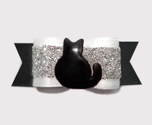 #3256 - 5/8" Dog Bow- Tuxedo Classic, Silver Glitter, Black Cat