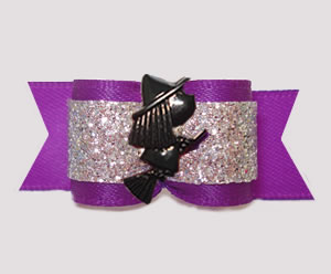 #3257 - 5/8" Dog Bow - Little Witch, Purple with Silver Glitter