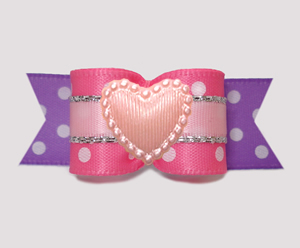 #3258 - 5/8" Dog Bow - Little Sugar Dots, Pink/Purple, Heart