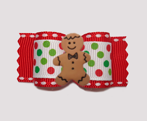 #A6898 - 7/8" Dog Bow - Candy Cane Dots, Sweet Gingerbread