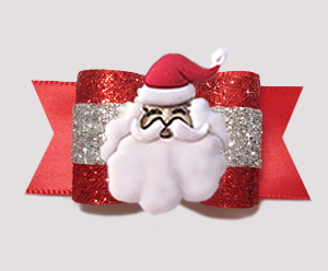 #A6904 - 7/8" Dog Bow - Holiday Glitter, Red/Silver- Jolly Santa