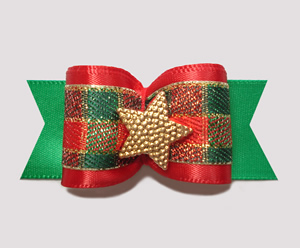 #A6908 - 7/8" Dog Bow - Classic Holiday Plaid, Gold Star