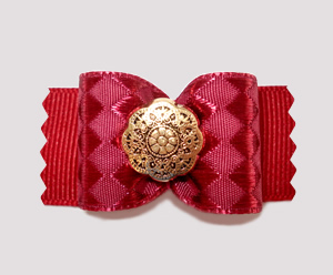 #A6909 - 7/8" Dog Bow - Elegant, Rich Cranberry; Victorian Gold