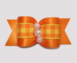 #A6911 - 7/8" Dog Bow - Candy Corn Plaid, Faux Pearls