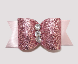 #A6914 - 7/8" Dog Bow - Gorgeous Pink Glitter, Triple Stone