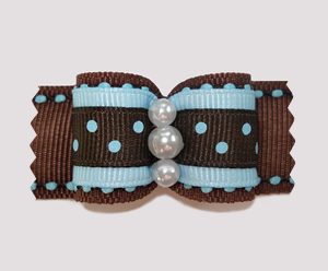 #A6922 - 7/8" Dog Bow - Chocolate Brown with Blueberry Dots
