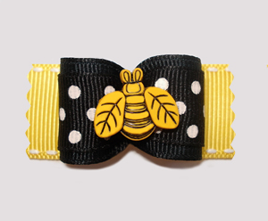 #A6936 - 7/8" Dog Bow - Busy Buzzy Bee, Black/White on Yelllow