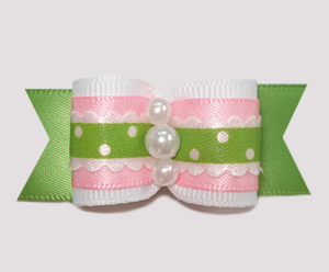 #A6943 - 7/8" Dog Bow - Country Cottage Ruffle, Pink/Green