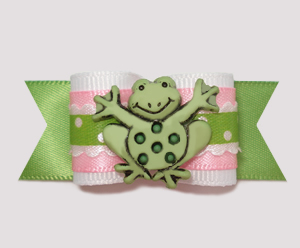 #A6944 - 7/8" Dog Bow - Cute Little Garden Froggie, Pink