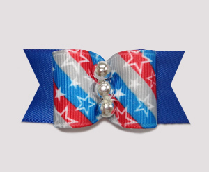 #A6947 - 7/8" Dog Bow - Patriotic Stars 'n Stripes Forever, Blue