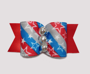 #A6948 - 7/8" Dog Bow - Patriotic Stars 'n Stripes Forever, Red - Click Image to Close