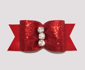 #A6950 - 7/8" Dog Bow - Showy Classic Red Glitter, Triple Stone