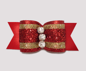 #A6951 - 7/8" Dog Bow - Showy Classic Red Glitter with Gold