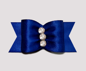 #A6954 - 7/8" Dog Bow - Gorgeous Regal Blue Satin, Rhinestones