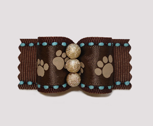 #A6983 - 7/8" Dog Bow - Sweet Little Paws, Brown w/Gold Stardust