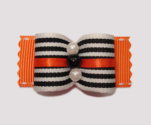 #A6987 - 7/8" Dog Bow - Black/White Stripe with Orange Accent