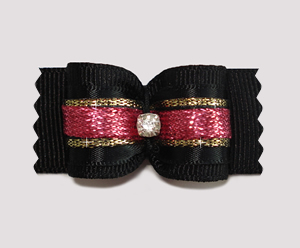 #A6989 - 7/8" Dog Bow - Classic Black, Gold, Raspberry Sparkle